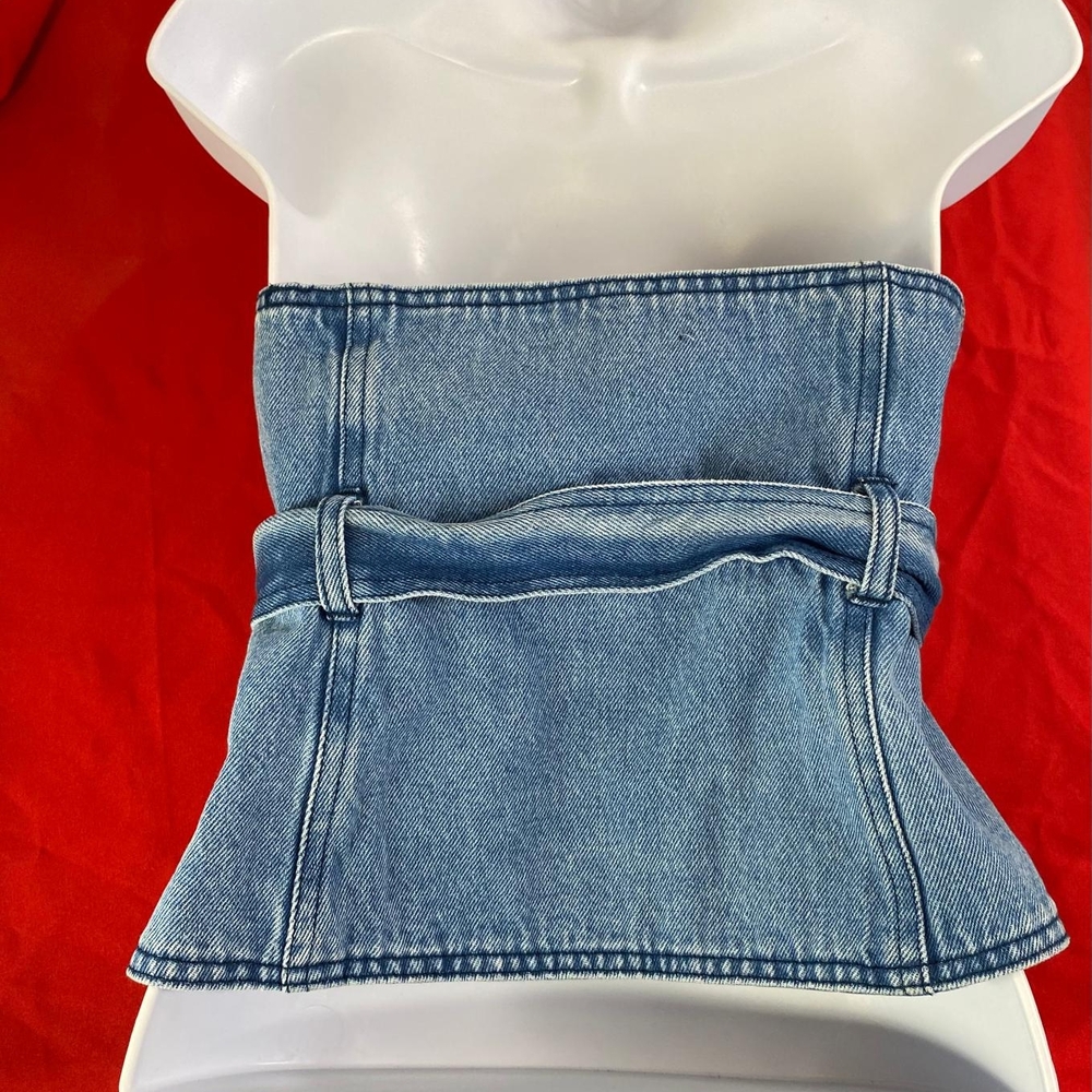 Zara Denim Strapless Peplum Top in Blue - Picture 2 of 10